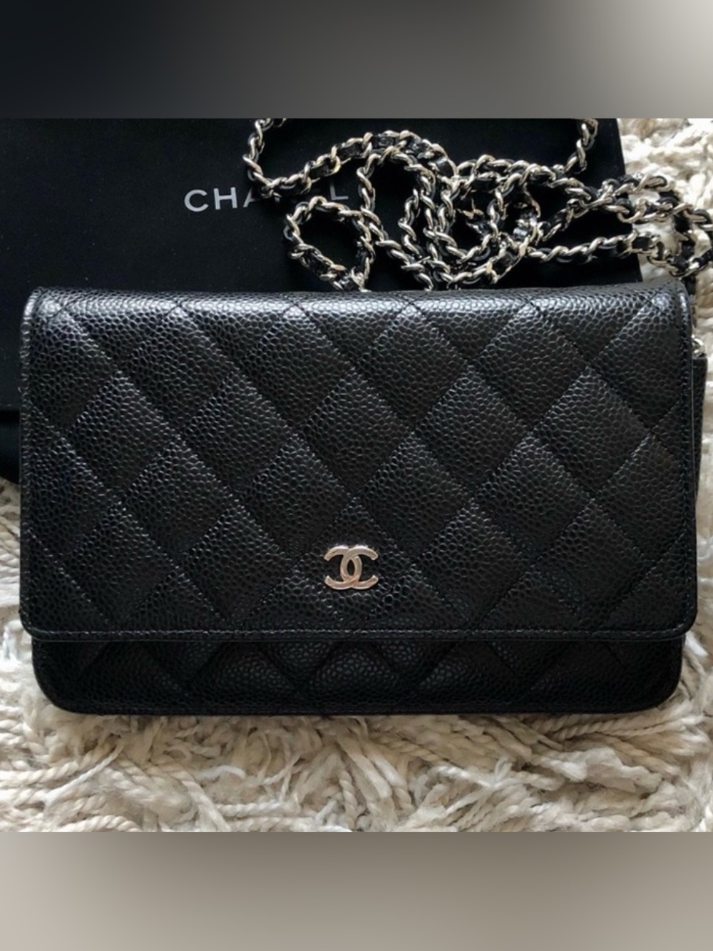 Chanel Wallet On Chain WOC Black Quilted Crossbody Bag Caviar Silver Hardware